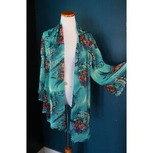 Elementz Sheer Asymmetrical Floral Colorful Kimono Fairy Cottagecore Boho 2X